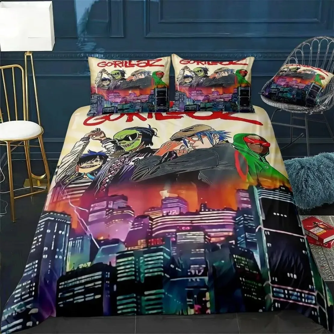 

3D Printed Anime Music Band Gorillaz Bedding Set Bedroom Soft Modern Bedspreads Comefortable Duvet Cover Quilt Cover Pillowcase