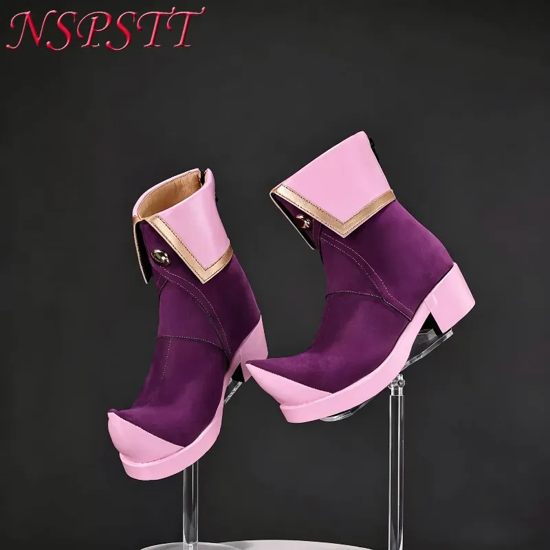 NSPSTT Wandering Witch The Journey of Elaina Cosplay Boots Women Purple Black Ankle High Heel Boots