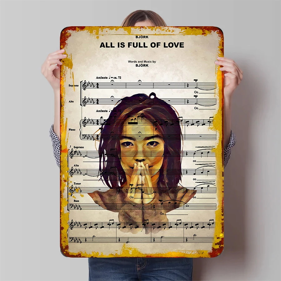 

Музыкальный лист Bjork All Is Full Of Love, художественный декор, винтажный железный постер, музыкант, украшение для дома, стены для любителей музыки