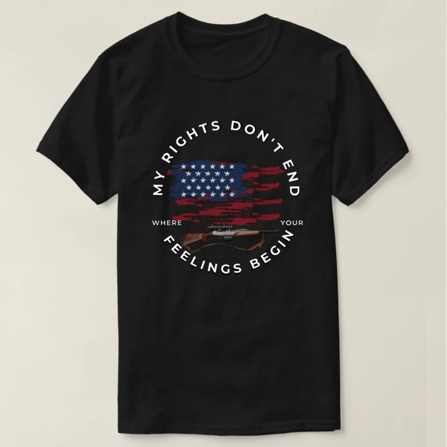 USA Flag Rifle My Rights Don't End 2nd Amendment T-Shirt 100% Cotton O-Neck Short Sleeve Summer Casual Mens T-shirt Size S-3XL