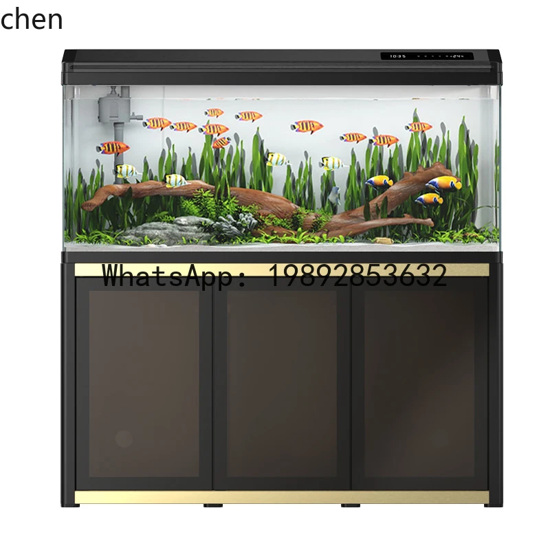 

F1 fish tank aquarium small and medium living room household floor water-free ecological glass goldfish tank with cabinet
