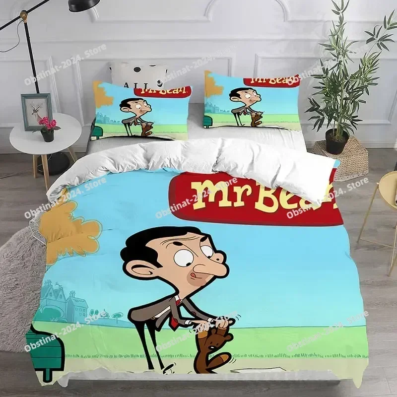 Mr. Bean Animated Series Bedding Set Printed Bed Set With Pillowcase Bed Duvet Cover Soft Single Double Queen Super King Size
