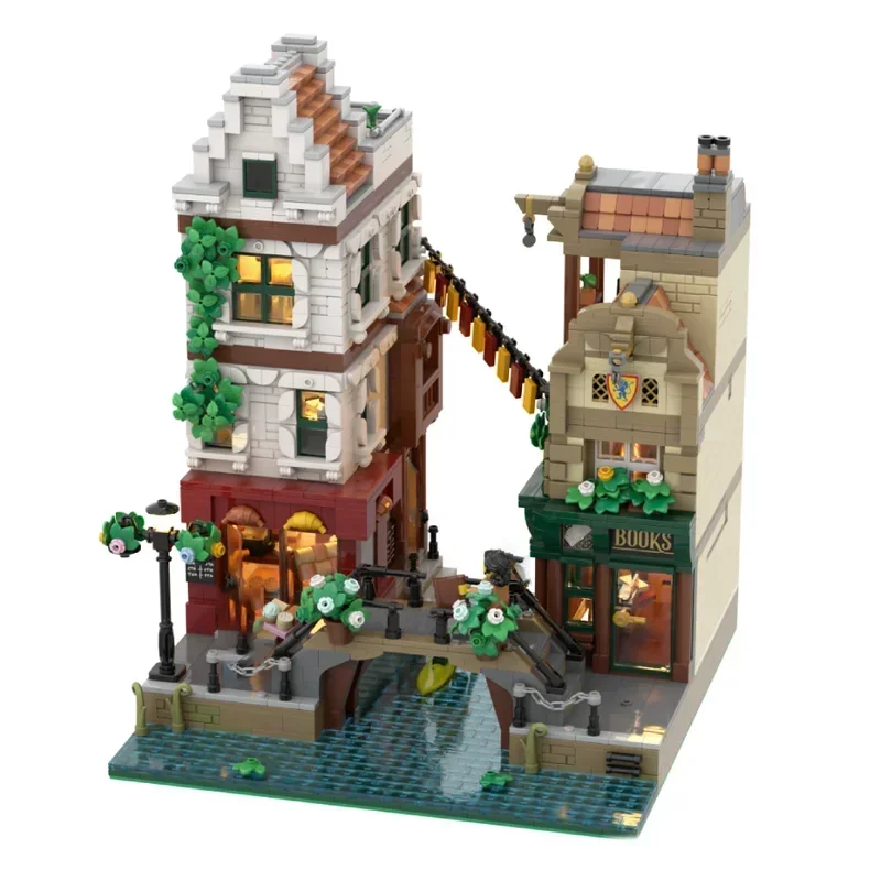 Street View Model Moc Building Bricks Canal Book Houses Model Building Technology Modular Blocks Construstion Toy Gifts