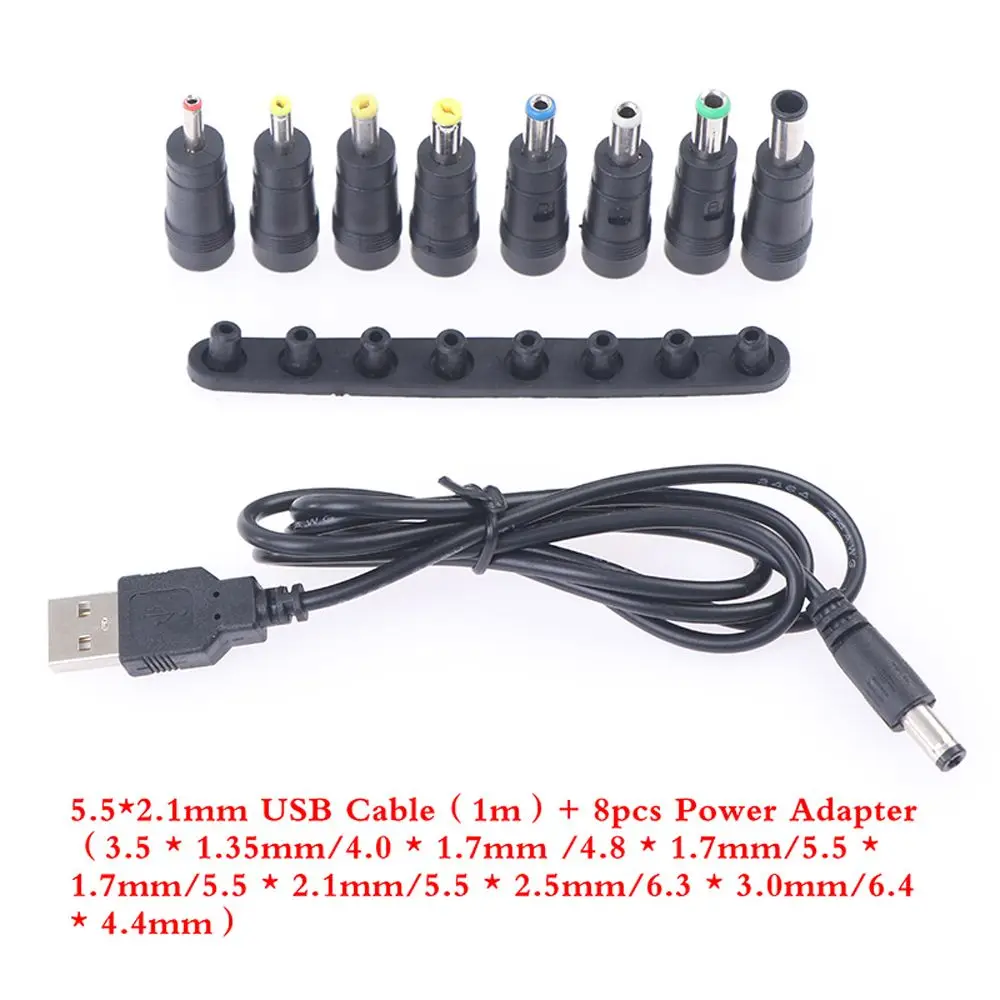 

Male 8 in 1 Charging Cord Power Cord Conversion Plug USB to DC Jack Interchangeable Plugs DC Connector DC Power Supply Adapter