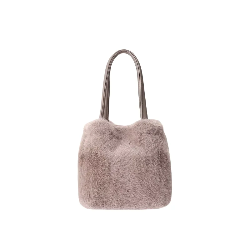 

2025 Trendy Faux Rabbit Fur Handbag Korean Style Ins Bucket Bag Women's Soft Plush Crossbody Bag