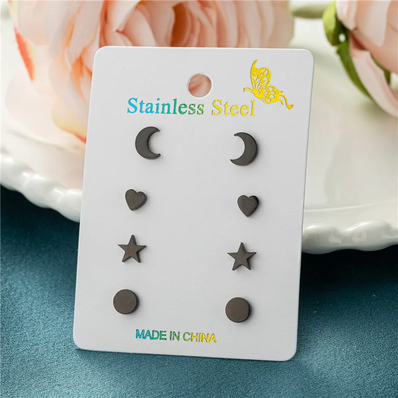 4Pairs Small Geometric Stainless Steel Stud Earrings Set