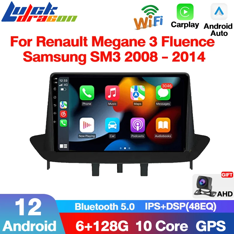 

Android 12 GPS Car Radio For Renault Megane 3 Fluence Samsung SM3 2008 - 2014 Multimedia Player DSP CarPlay 6GB+128GB 4G WiFi