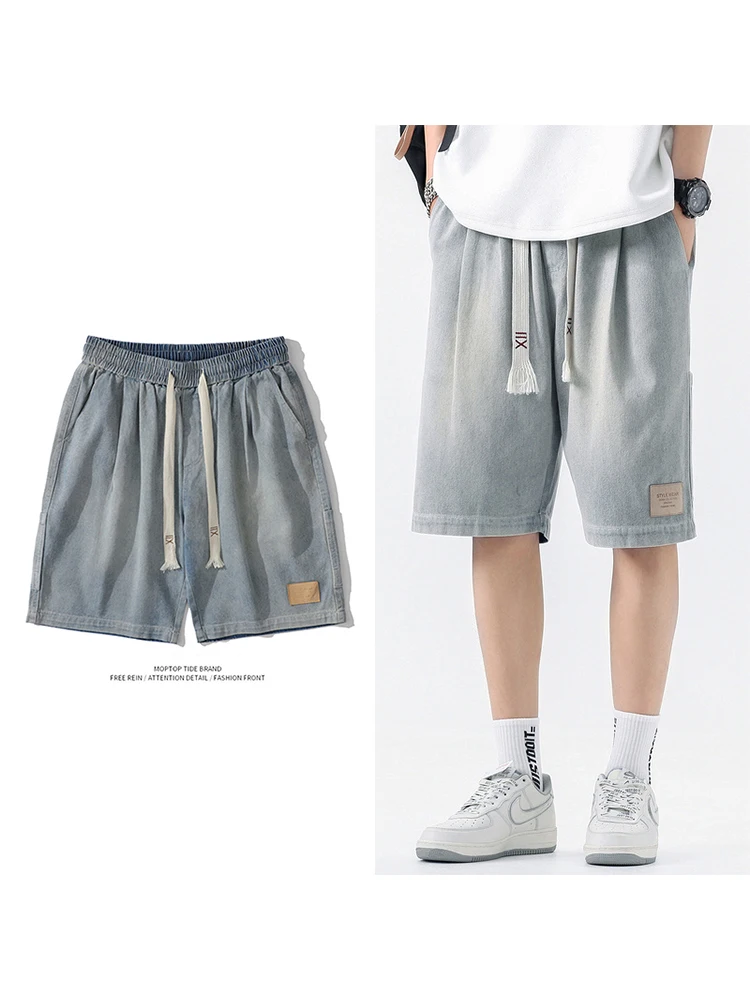 

American Retro Heavyweight Men's Straight Leg Jeans Shorts Thin Five-Point Casual Loose Fit Cotton Canvas Summer Shorts
