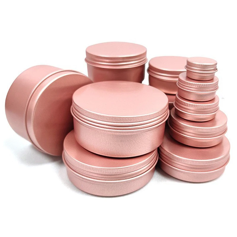 100Pcs 5g 10g 15g 20g 30g 50g 60g 100g Empty Rose Gold Metal Aluminum Tins Cans Screw Top Round Candle Spice Face Cream Cans