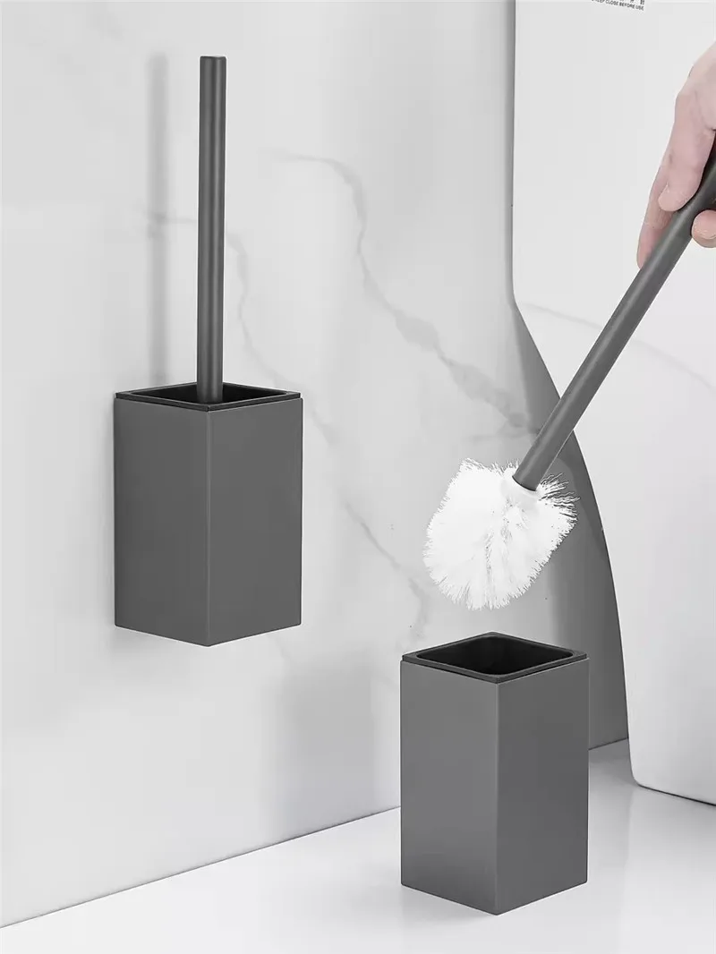 Black Toilet Brush Holder with Brush Aluminum Gray/White Bathroom Toilet Scrub Cleaning Brush Holder Set