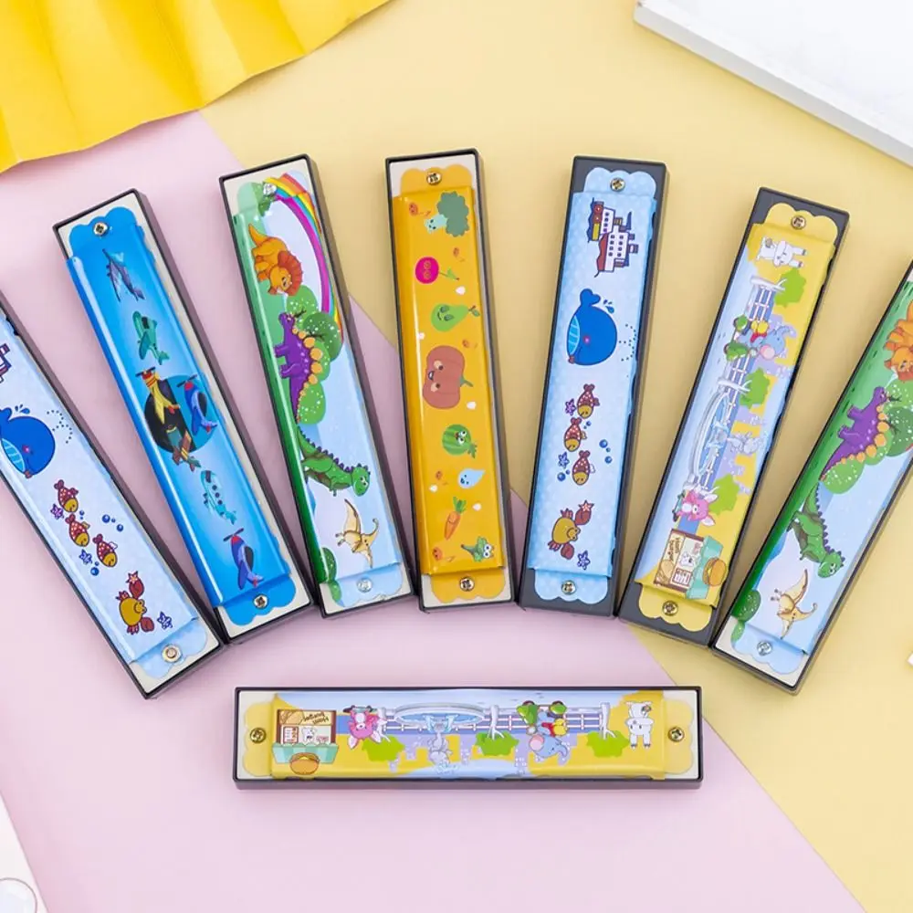 Metal Painted Harmonica Educational 16 Holes 16 Holes Harmonica Montessori Cartoon Pattern Mouth Organ Children Gift