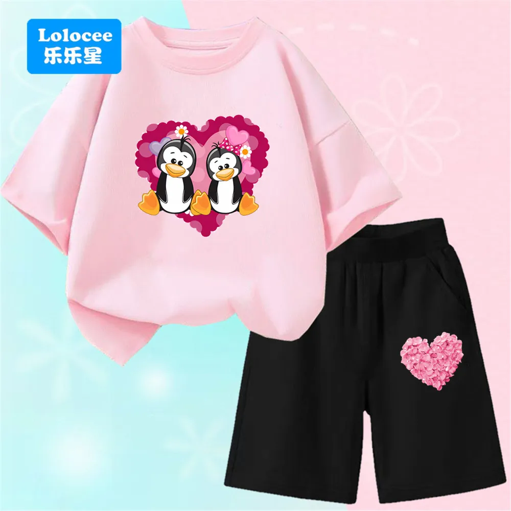 verao-criancas-conjunto-de-duas-pecas-bonito-coracao-pinguim-impresso-moda-menina-camiseta-shorts-conjunto-de-roupas-para-meninas-qe01