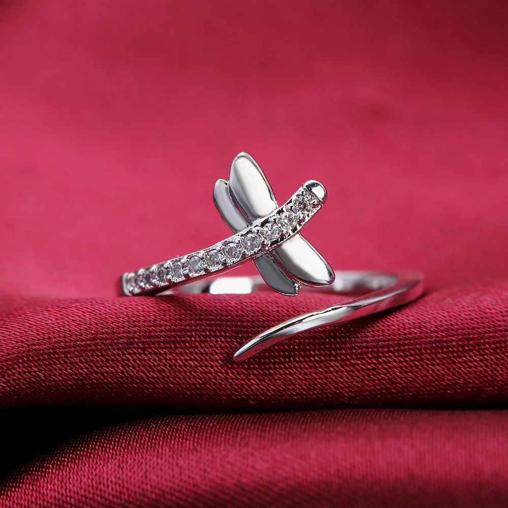 925 Sterling Silver Zircon Dragonfly Wedding Rings For Women Luxury Designer Jewelry Gift Female O