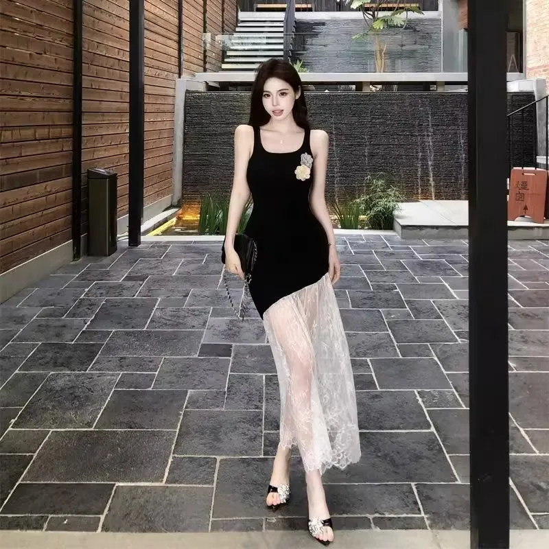 Abiti senza maniche da donna nuova primavera chiffon applique balza pieghe svolazzanti abito da torta a strati fiori volant petalo innamorato