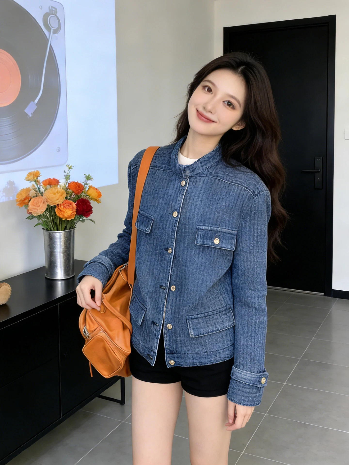 

Retro American Blue Denim Jaet Women's Casual Top Spring 2026 New Sle Small Fraance Sle Commute Stand Fit Button D...