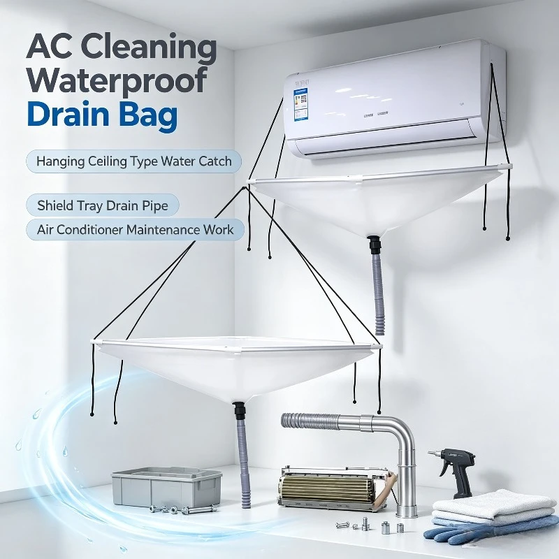 Air Conditioner Cleaning Waterproof Drain Bag, Hanging Ceiling Type Water Catch Cover Shield Tray for AC Maintenance Work