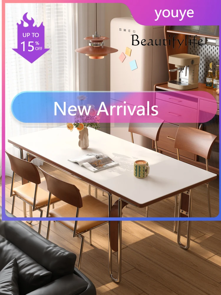 N36 Medieval rock slab solid wood dining table rectangular Nordic stainless steel retro furniture dining table