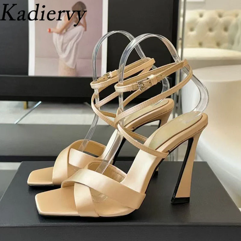 

New Sexy High Heels Gladiator Sandals Women Satin Ankle Buckle Strap Runway Party Shoes Woman Summer Sandals Woman Sandalias