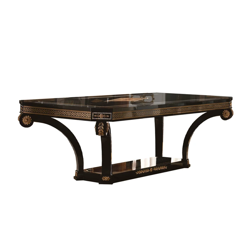 !@European Classical Furniture Black Solid Wood Dinning Table Luxury Villa Home High End Dining Room Furniture Sets