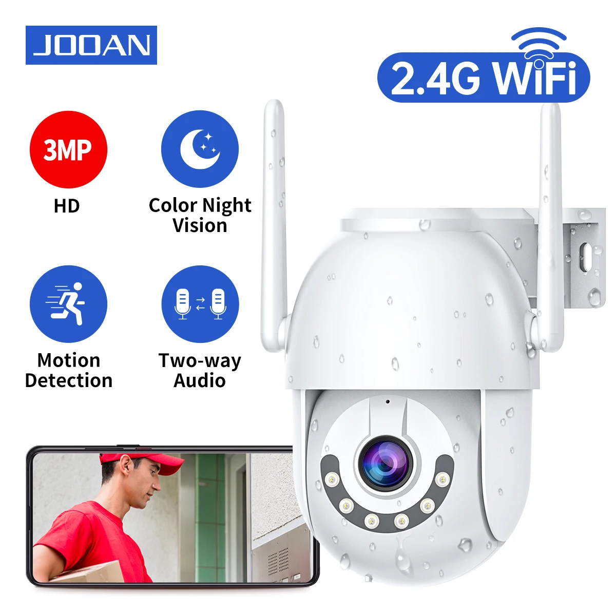 JOOAN 3MP PTZ IP Camera Wireless Outdoor Home Security Auto Tracking WiFi Security Camera 5X Zoom CCTV Surveillance Camera