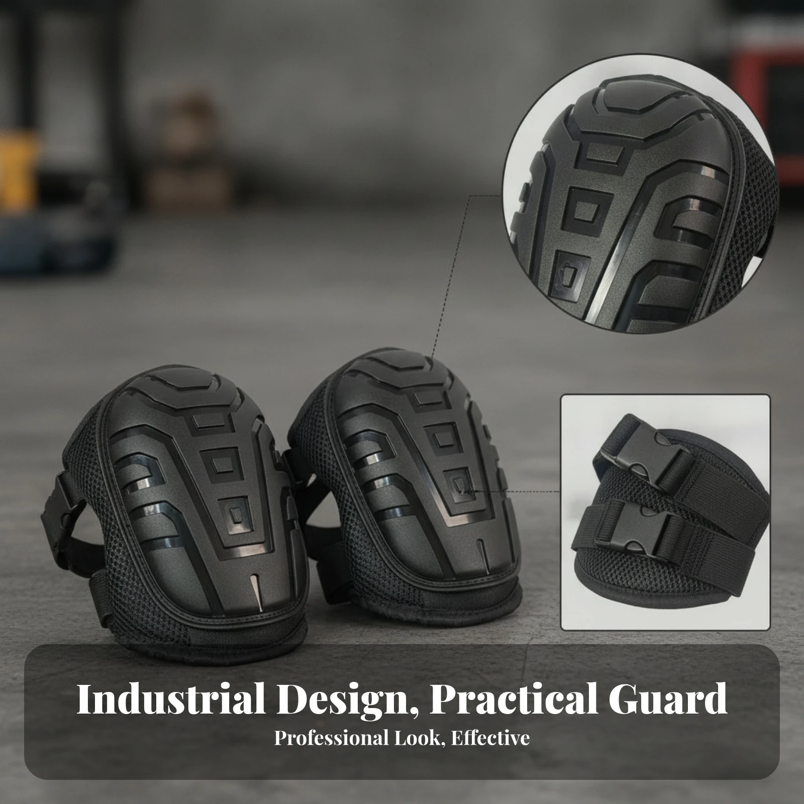 Hard Shell Knee Pads Impact Resistant Black Knee Pads Safeguarding Gear Hook and Loop Nylon for Laborers, Work Site