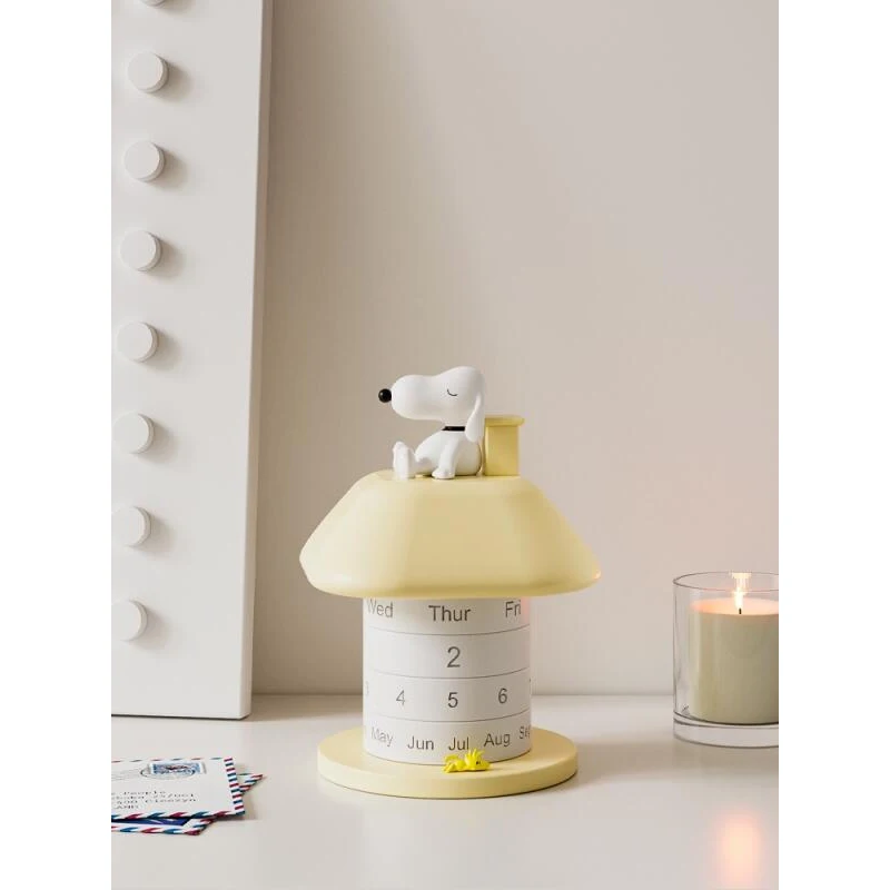 Snoopy Rotatable Perpetual Calendar Kawaii Cream Style Resin Desk Ornament Cute House Shape Table Decor Festival Gift for Home view 4