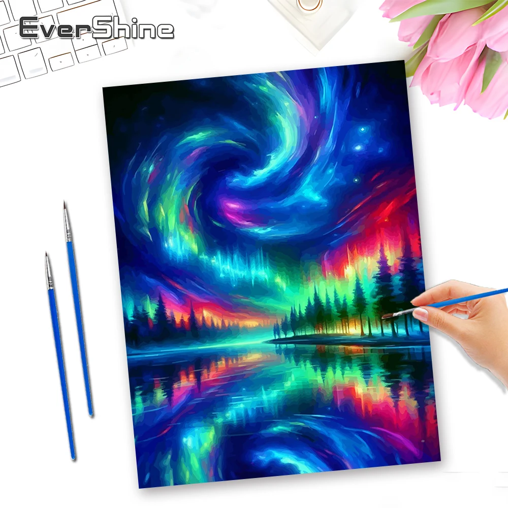 Set de Pintura por Números Evershine, Aurora, Paisaje Colorido, Lienzo sin Marco, Pintura por Números para Adultos, Árbol, Decoración del Hogar