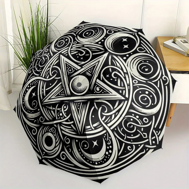 

Зонт Bohemian Star Mandala - компактный складной зонт с автоматическим открыванием/закрыванием, черно-белым небесным дизайном, портативный, для путешествий.