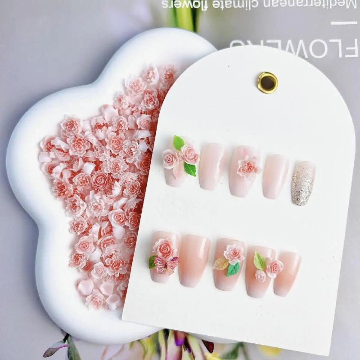 Mezcla de resina 3D con forma de flor luminosa para uñas, abalorios para uñas a granel, rosa claro dulce, decoración artística de uñas, pegamento en crema, accesorios DIY