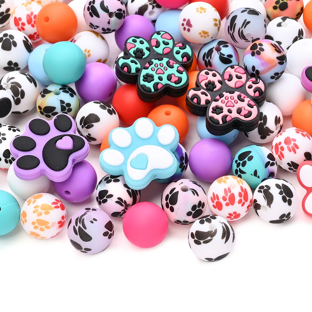 5Pcs Silicone Bead Set Dog Paw Pattern Silicone Beads For Jewelry Making DIY Necklace Bracelet Earrings Keychain Etc Accessories