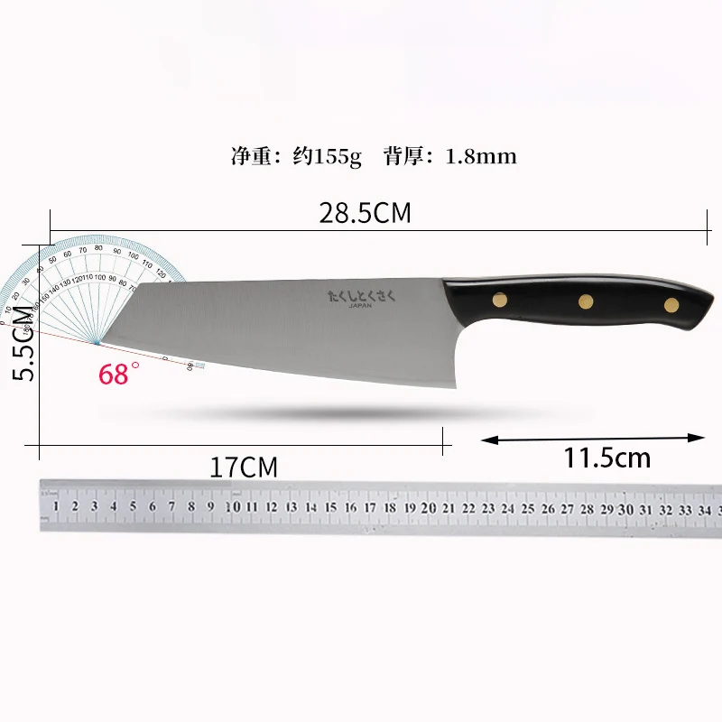 6.7 Kiritsuke Inch Knife 3-Layers Clad Steel 9Cr18MoV Blade Wood Handle Sharp Cleaver Slicing Barbecue Utility Kitchen Knives