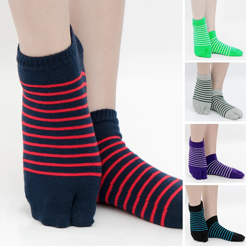 Cotton Tabi Toe Socks for Men Boys Colorful Striped Short Japanese Young Fashion Bright Color Deodorant Two Finger Socks