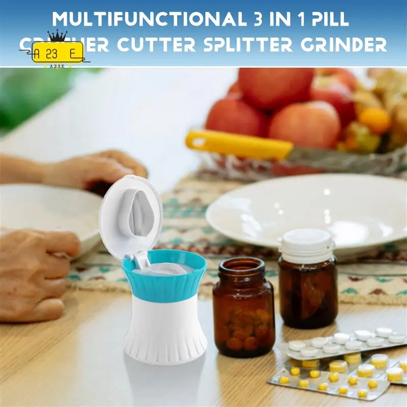 

A23E-Pill Crusher Cutter Splitter Grinder - [3 In 1] - Pill Crusher Pulverizer - Tablet Cutter With Small Pill Box Container