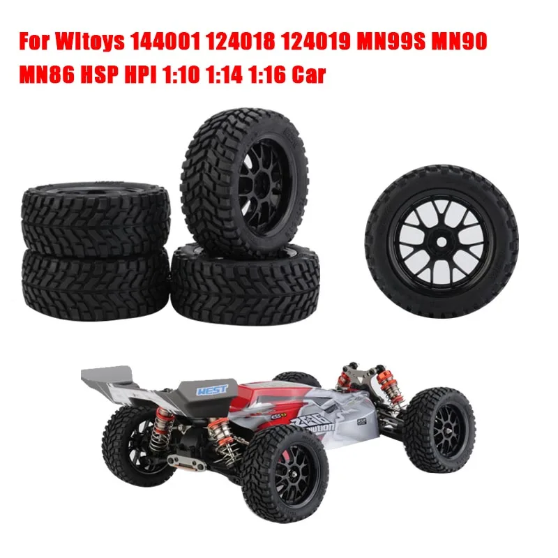 4Pcs 75mm Upgrade Wheels Off Road Buggy Tires Wheel for Wltoys 144001 124018 124019 MN99S MN90 MN86 HSP HPI 1:10 1:14 1:16 Car