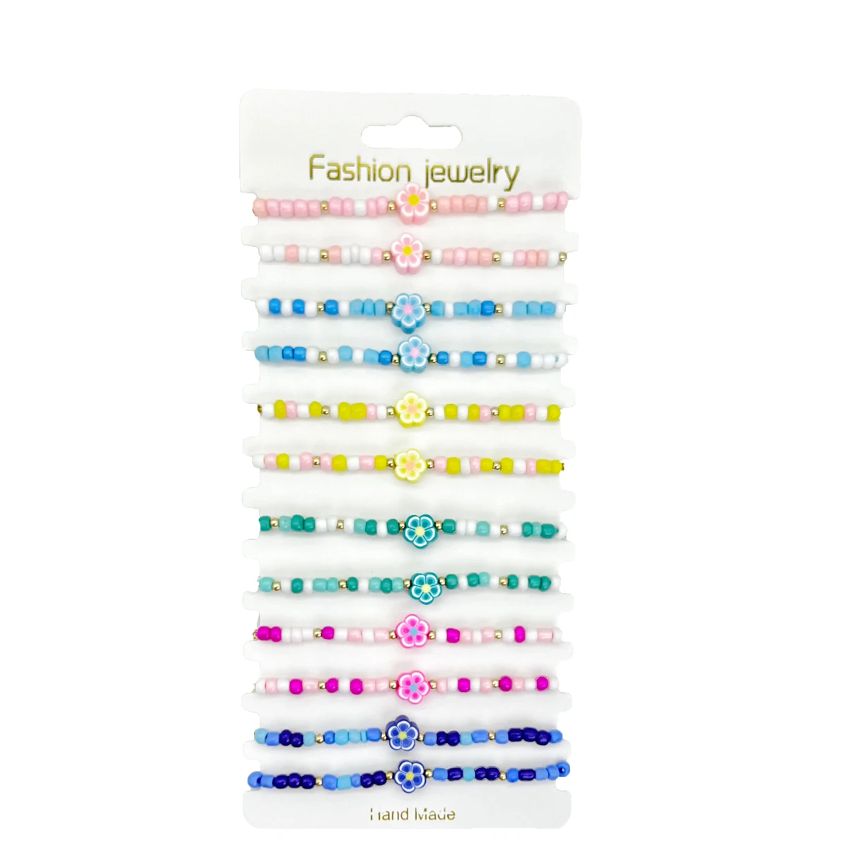 

12pcs/card Fashion simple resin color wood beaded beaded flowers Braid adjustable polymer clay flowers