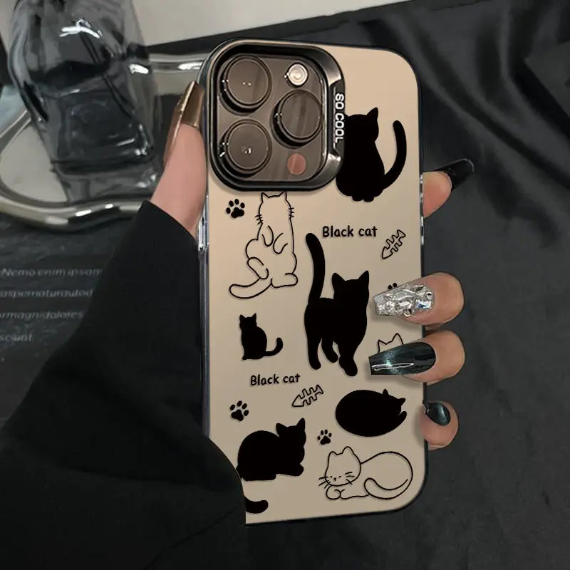 

Cute little cat and fishbone pattern case for iPhone 16 15 14 13 12 11 Pro/ Max/Plus shock-proof rear cover anti-fingerprint