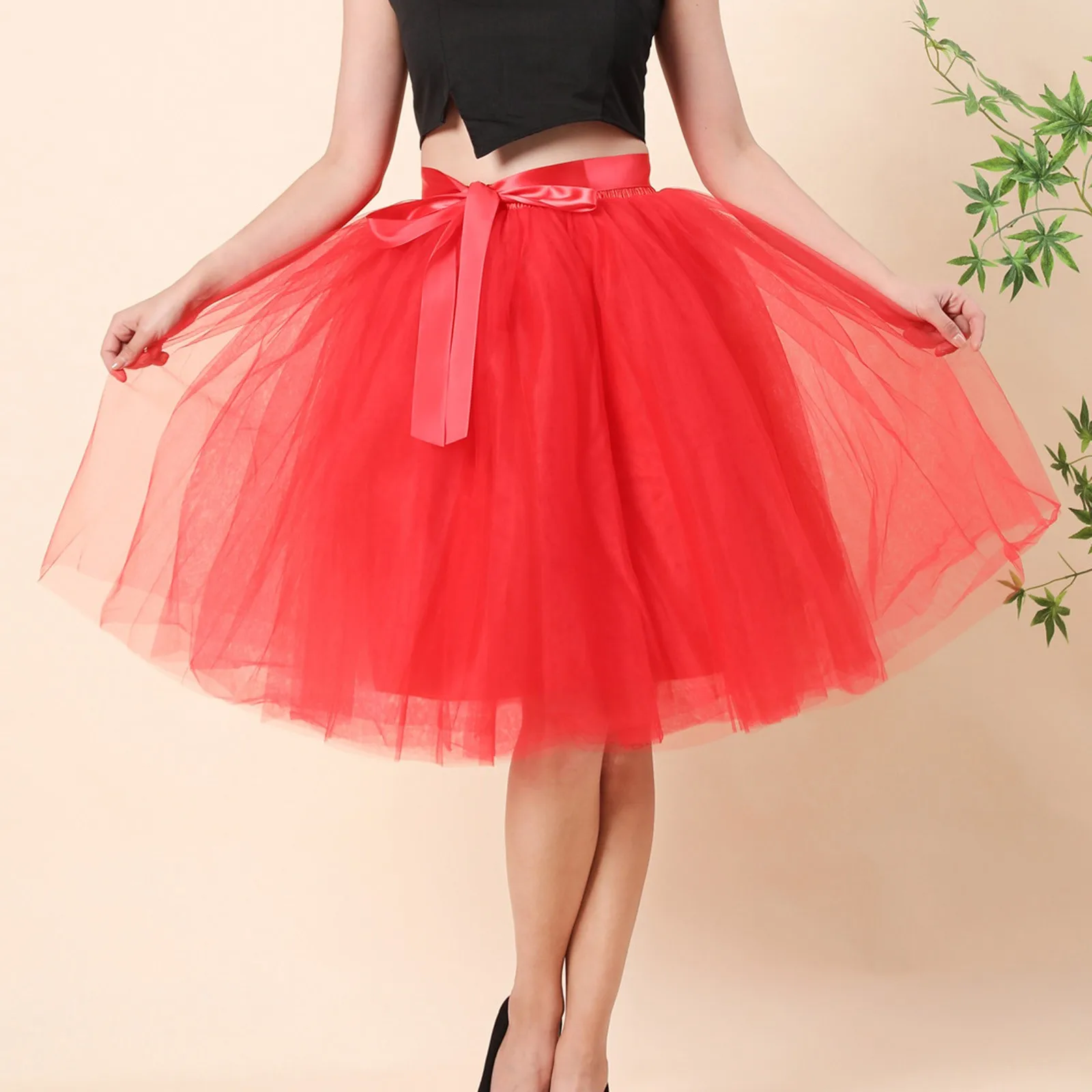 A-Line Women Tutu Skirt Versatile Stretchy Mini Flared Casual Skirt Ballet Performance Elastic Waist Tulle Petticoat Skirts