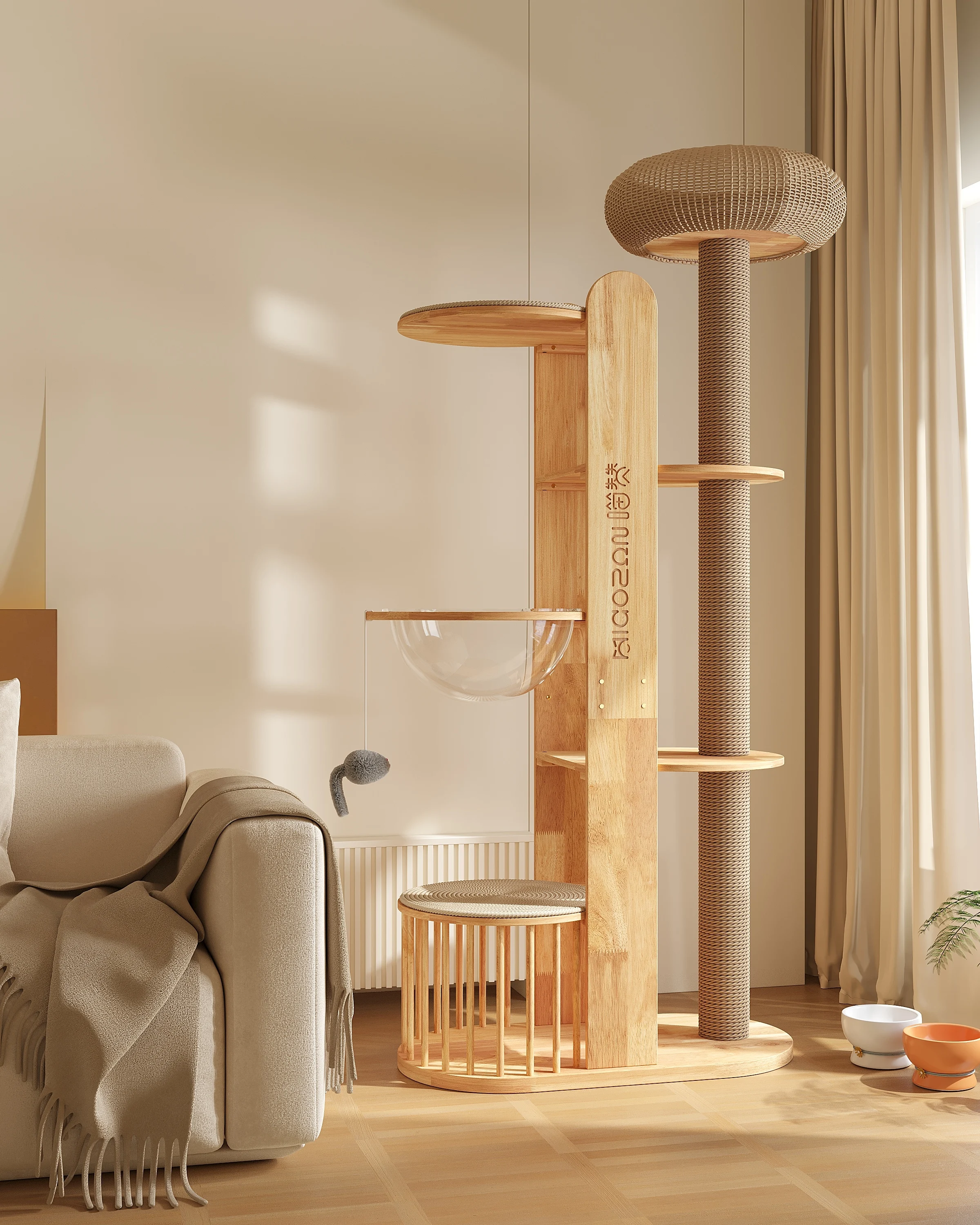 Scratching Cowhide Paper Rope Weaving Frame Hemp Rope Column Sisal Rope Post Solid Rubber Wood Pet Climbing Toy Cat Tree Tower
