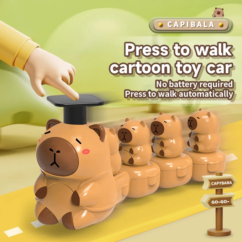 Carro de inércia movido a fricção para crianças – adorável veículo de brinquedo push-and-go com design animal de capivara, passeio divertido para ambientes internos e externos
