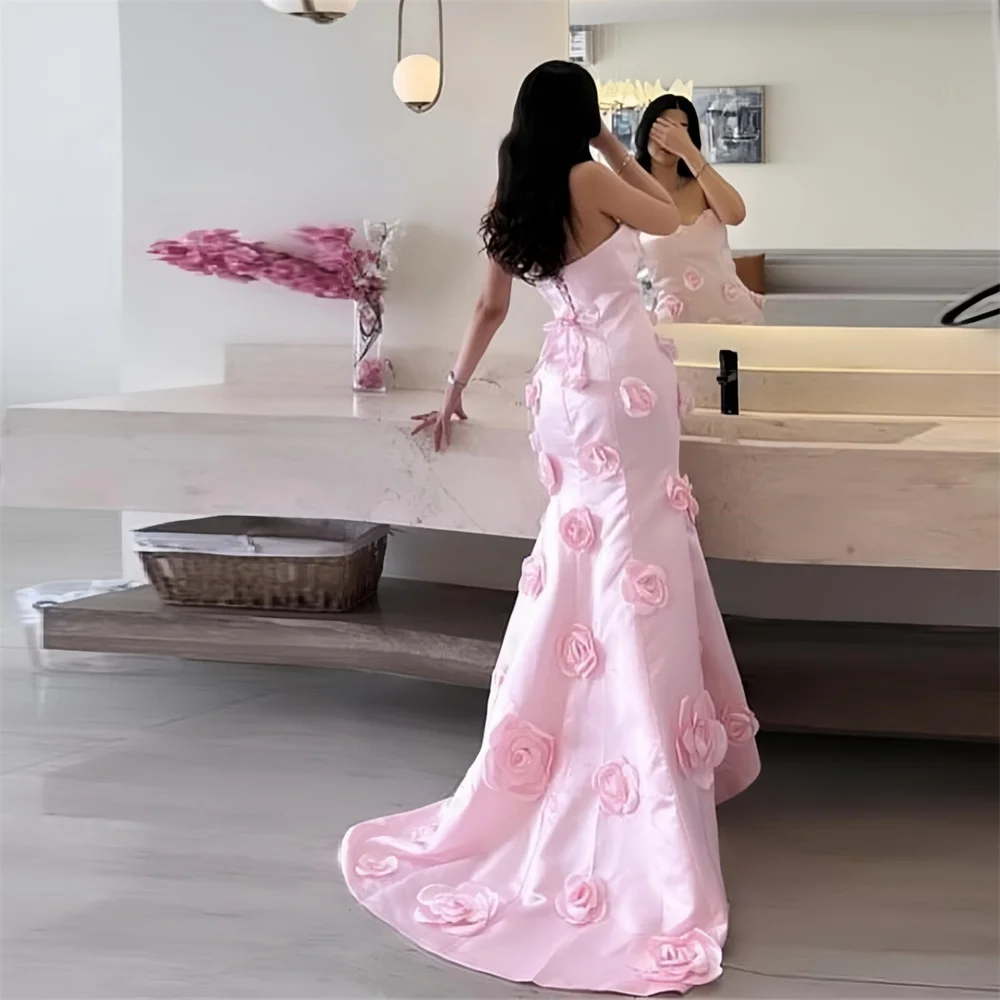 

Customized Prom Formal Dress Dearin Strapless Mermaid Floor Length Skirts Open Back Sleeveless Applique 3D Flower Bespoke Occa