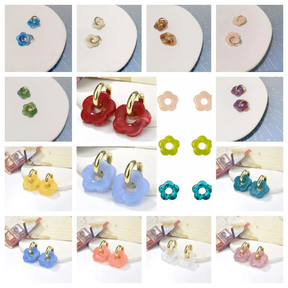 Multicolor Marbling Flower Drop Earrings For Women Copper Gold Ear Buckle Fashion Jewelry Ins Style Candy Color