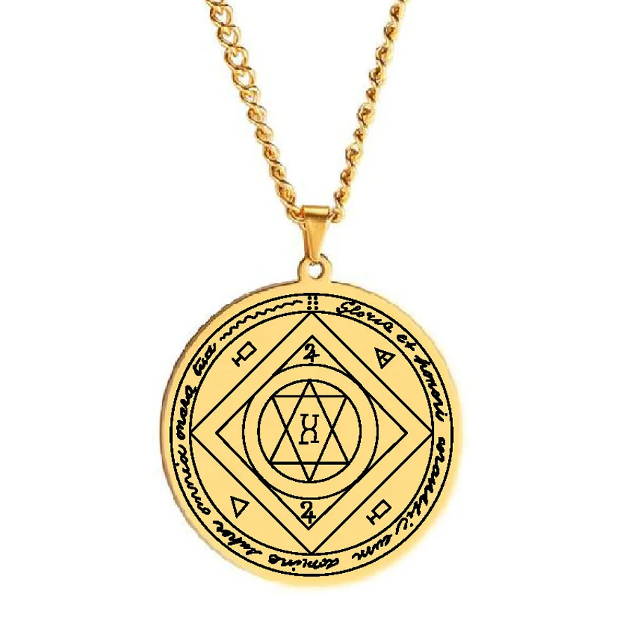 HLSS537 Good Luck Key of Solomon Pentacle Seal Hermetic Enochian Kabbalah Pagan Wiccan Talisman Stainless Steel Pendant Necklace