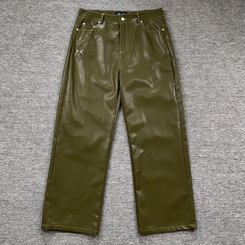 Ricamo Star Moon THUG CLUB Pantaloni in pelle Uomo Donna Street Semplice Logo in metallo Pantaloni lunghi a gamba dritta Stile coreano Harajuku