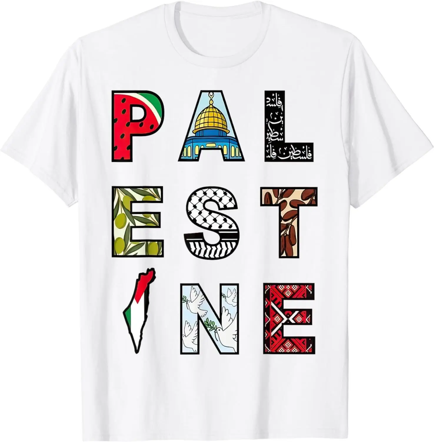 

P A L E S T I N E Классическая футболка с буквенным принтом для женщин и мужчин Лето 2024, рубашка, уличная одежда, футболки с графикой в стиле Харадзюку, 100% хлопок