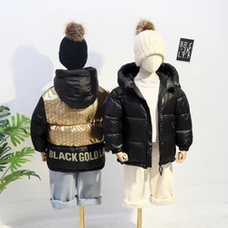 Boys Down Coat Jacket Cotton Outerwear Windbreak 2023 Letters Thicken Velvet Winter Warm Ski Outfits Children's Clothing