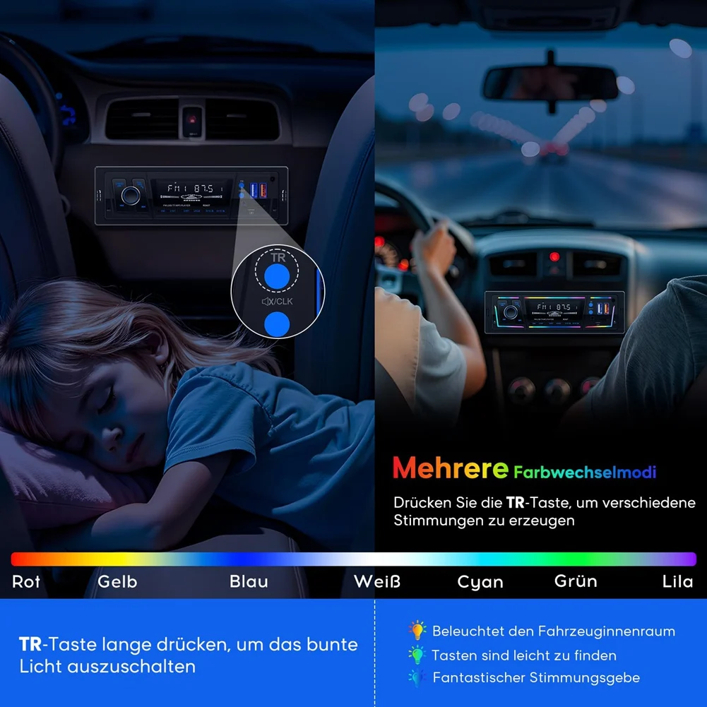 

B04C-FM/AM Remote Control Car Radio Bluetooth RDS With Type C Charging Port, 2 USB, AUX, SD, MP3 Player, DSP/EQ