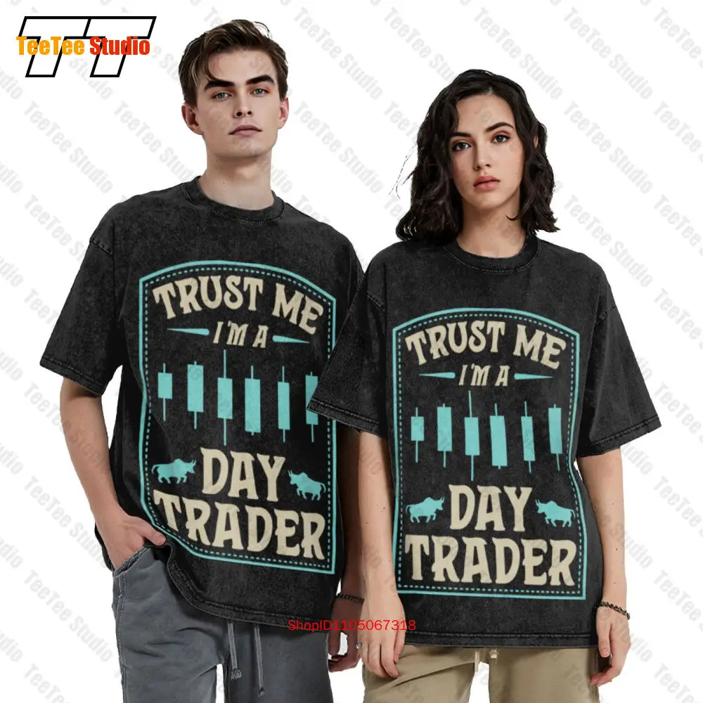 تي شيرت Trust Me I'm A Day Trader Bull Forex Trading Quote Vintage كبير الحجم GLMD