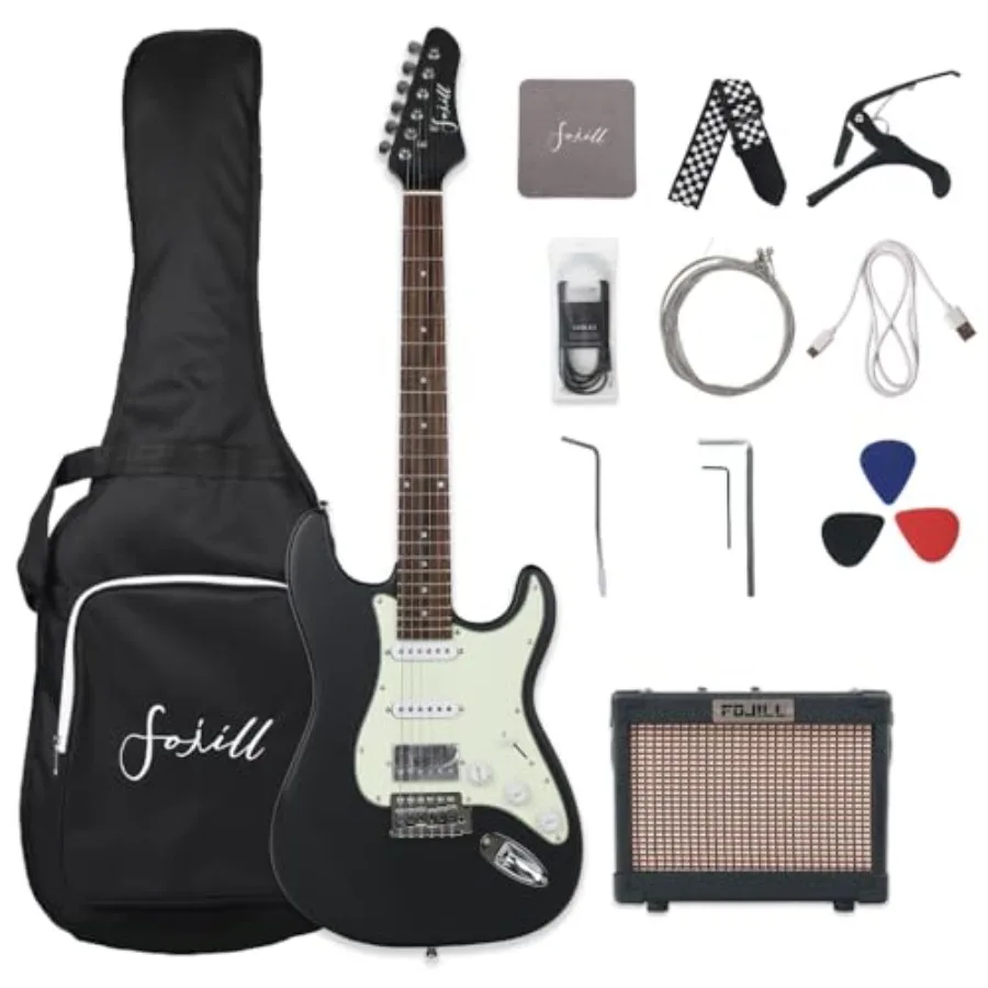 

Электрогитара HSS Pickup 39 дюймов, полноразмерная, комплект для начинающих, набор-комбо с усилителем 10 Вт на батарейках и Bluetooth