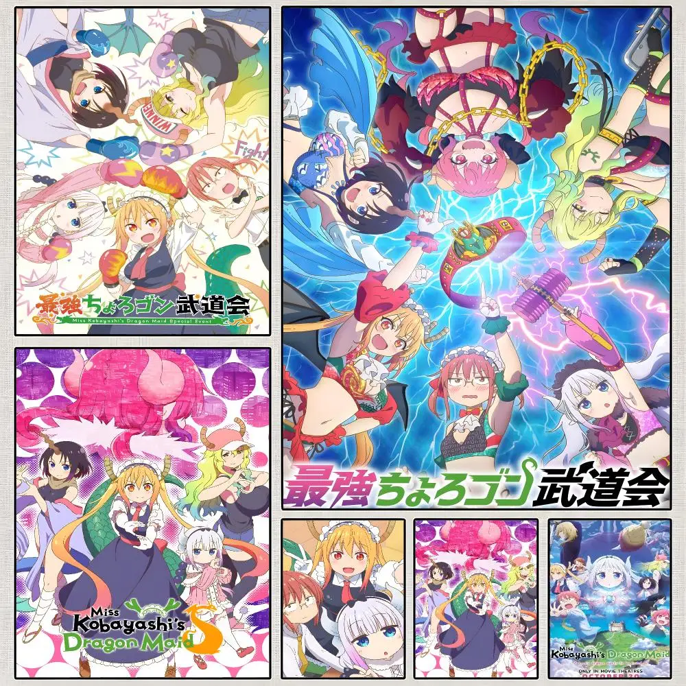 Anime Miss Kobayashi Dragon Maid Kawaii Poster PP Wall Art Print Removable Water-Resistant Home Decor for Bedroom Apartment Gift