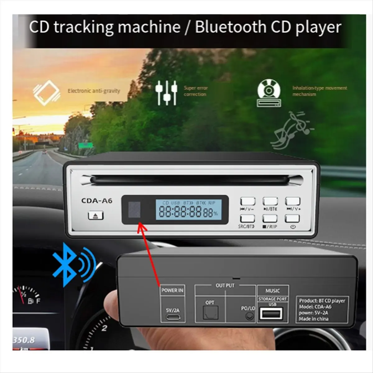 Ripper CD stabile e Hi-Fi con ripping WAV one-touch, lettore CD Bluetooth bidirezionale, riproduzione USB, uscita ottica e AUX